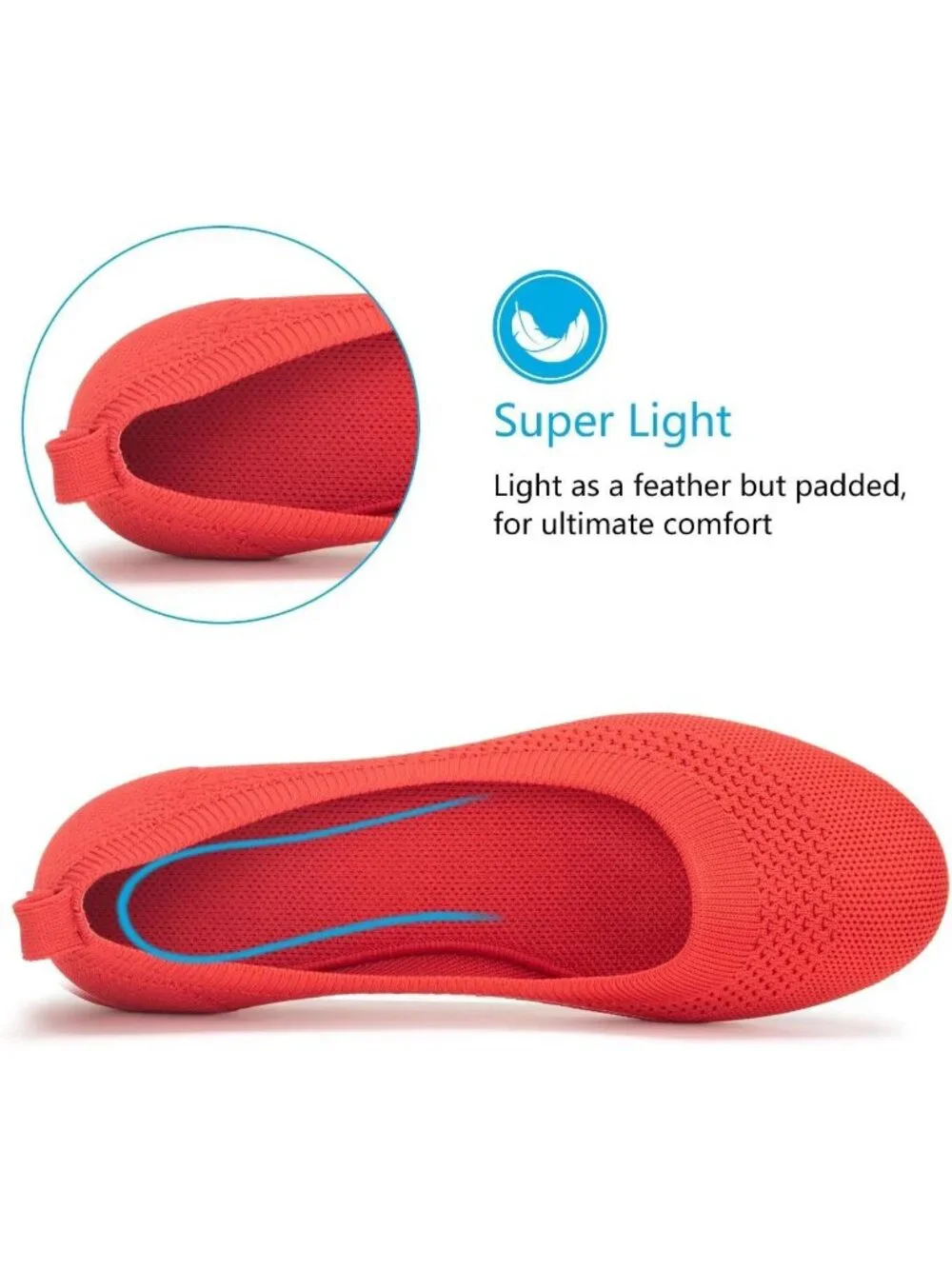 Women's Red Round Toe Knit Dress Low Wedge Slip On Ballerina Ballet Flat Shoes